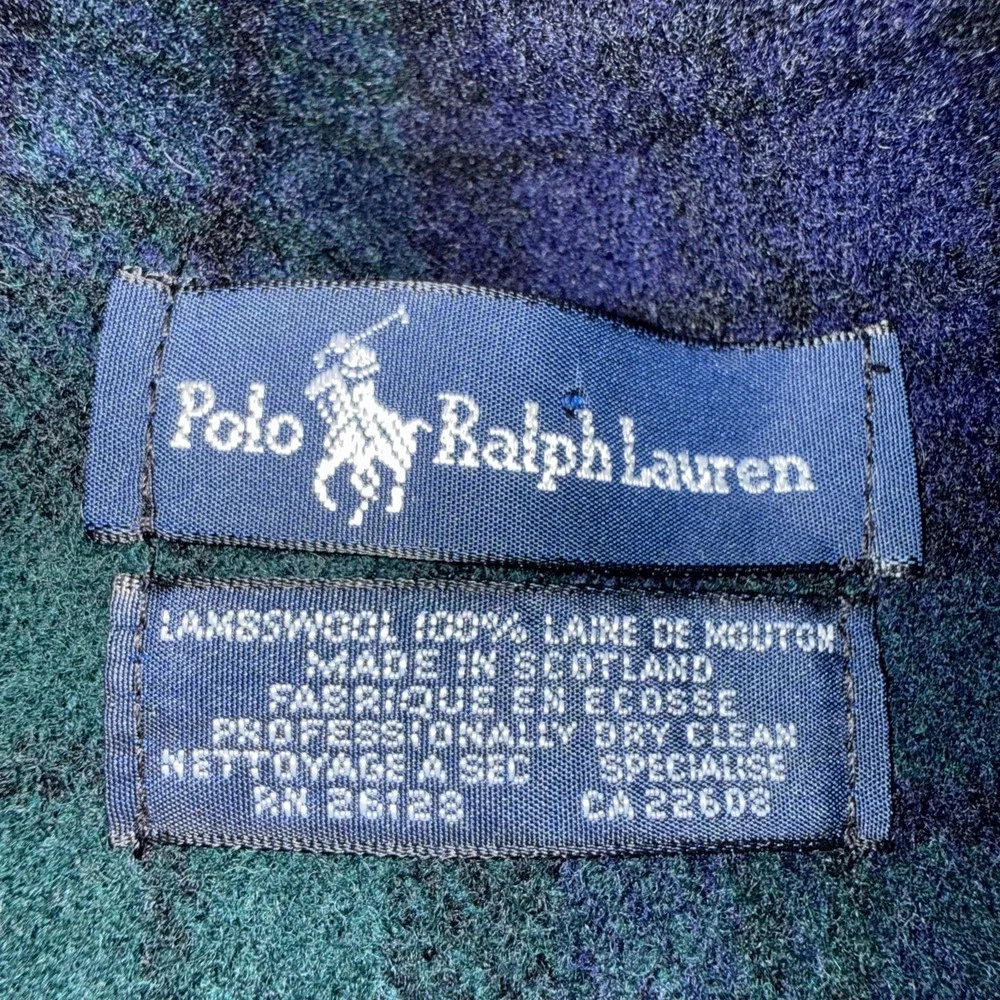 Polo Ralph Lauren Scarf 100% Lambswool Plaid Tartan Blue Green Black Classic